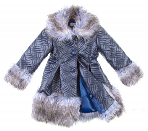 Navy Quilted Coat eith Faux Fur Collar, Cuffs & Hem