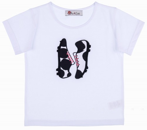  Maricruz Moda Infantil Camiseta Niño Blanca con Bordado Botas Fútbol Estampado Cebra