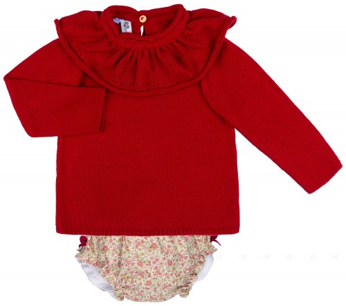 Conjunto Bebé Niña Jersey Punto Granate & Braguita Floral