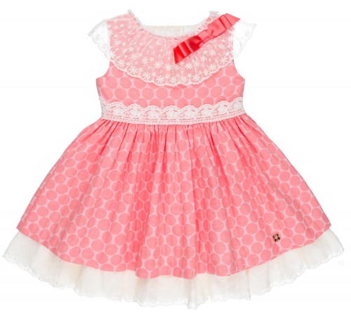 Girls Pink & Ivory Jacquard Spotted Dress
