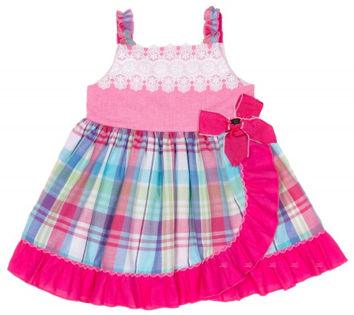 Girls Fuchsia Checked Dress 