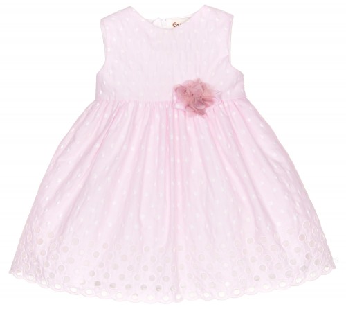 Cupcake-Pink & White Embroidered Polka Dot Dress