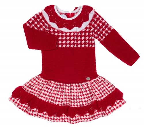 Red Knitted Houndstooth Dress 