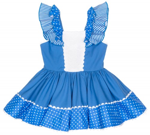 Girls Blue & White Polka Dot Dress with Back Maxi Bow