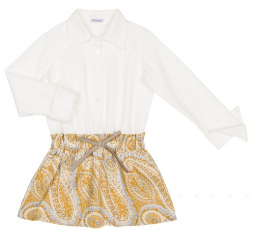 Ivory Blouse & Mustard Cachemire Print Skirt Dress