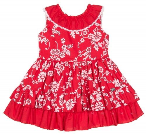  Dolce Petit Vestido Niña Volantes Estampado Floral Rojo 