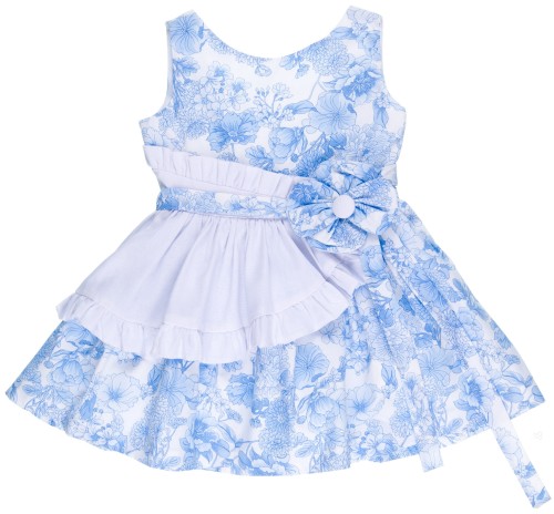 Girls Blue Floral Print & Ruffle Dress