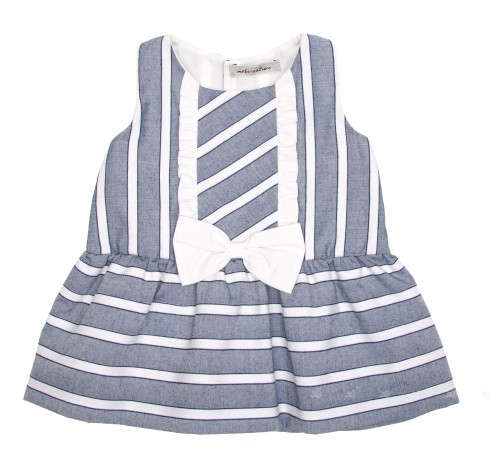 Blue & White striped dress with a bow