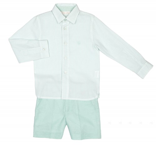 Boys Aqua Green Striped Shirt & Short Set 