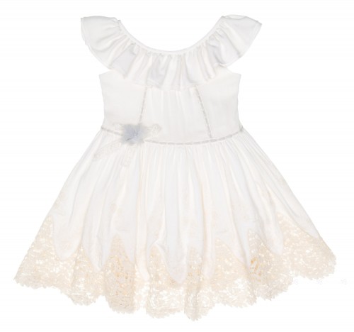 Girls Ivory Embroidered Cotton Dress