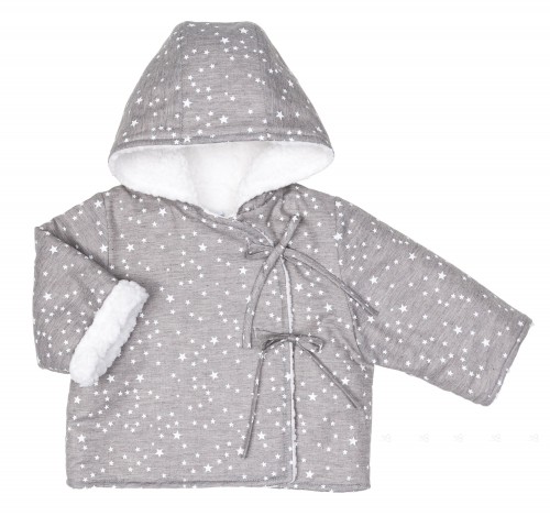 Gray & White Star Print Jacket Lined With Shearling Fleece