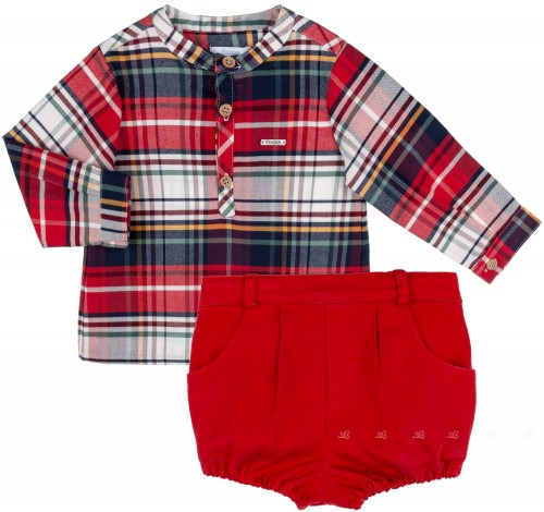 Foque Baby Boys Red Checked Shirt & Red Shorts Set
