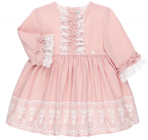 Dolce Petit Girls Pale Pink Dress with White Tulle Embroidered Ruffles