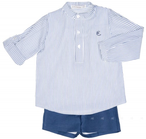 Boys Blue Striped Shirt & Shorts Set
