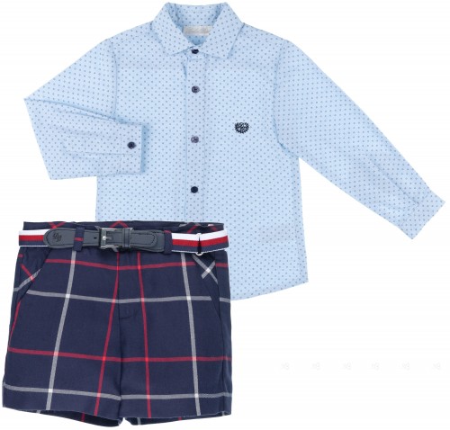 Dolce Petit Boys Blue Shirt & Checked Shorts Set
