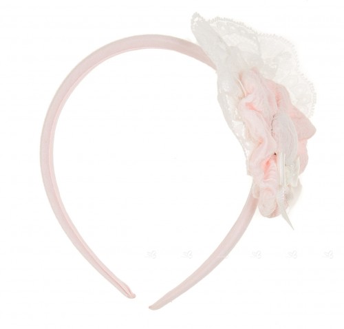 Pink & Ivory Brocade Hairband with Lace