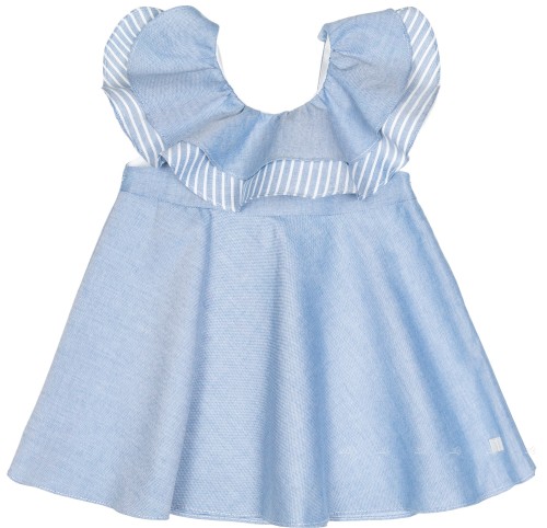 Girls Blue Flared Cotton Dress & Striped Bow