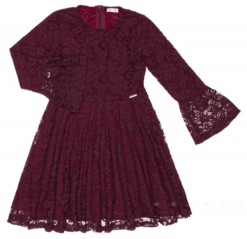 Girls Burgundy Lace Dress