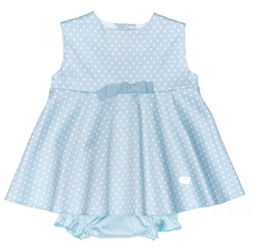 Baby Pale Blue & White Flared Dress & Knickers Set 
