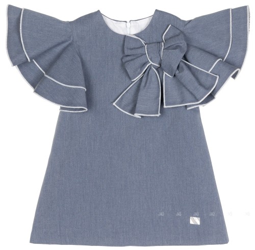 Girls Blue Shift Dress with Ruffle Sleeves