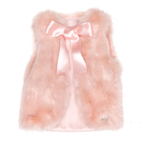 Girls Pink Synthetic Fur Gilet with Satin Bow