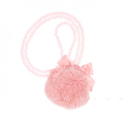 Girls Pink Collar With Synthetic Pom-Pom & Velvet Bow