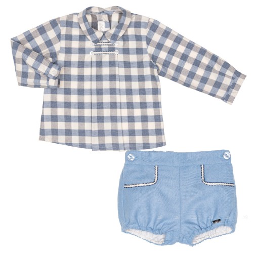 Baby Boys Blue & Gray Checked Shirt 2 Piece Set 