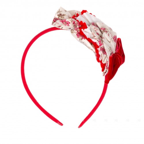 Red & Beige Floral Print Hairband