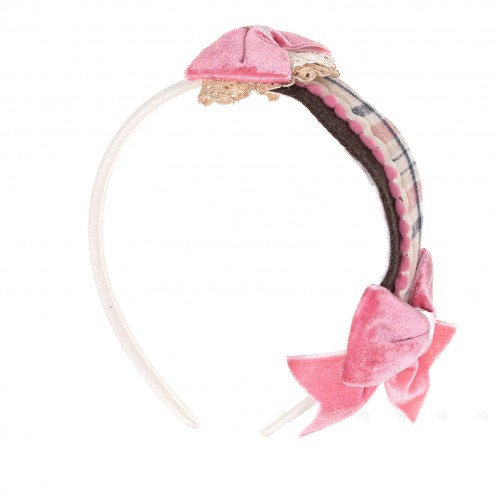 Dusky Pink & Beige Tartan Hairband with Bows