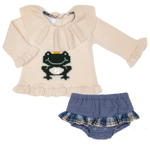 Baby Girls Beige & Green Frog 2 Piece Shorts Set 
