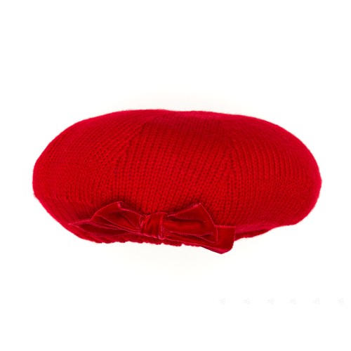 Girls Red Knitted Beret With Bow