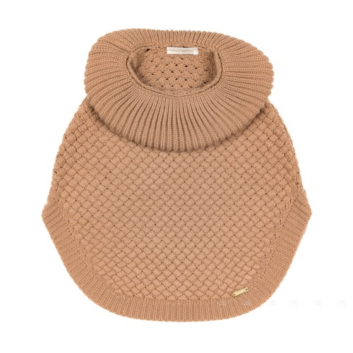 Girls Beige Knitted Wide Polo-Neck Poncho
