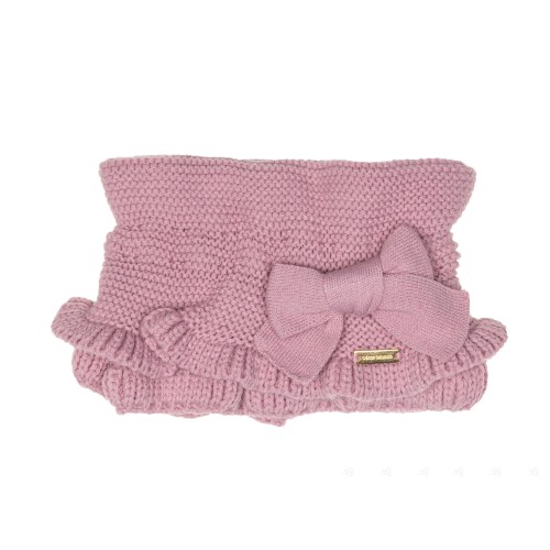 Girls Pale Pink Knitted Ruffle Snood & Bow