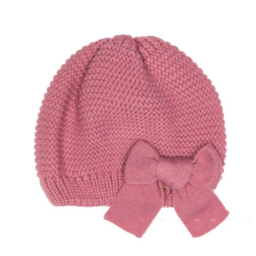 Girls Dusky Pink Knitted Hat With Bow