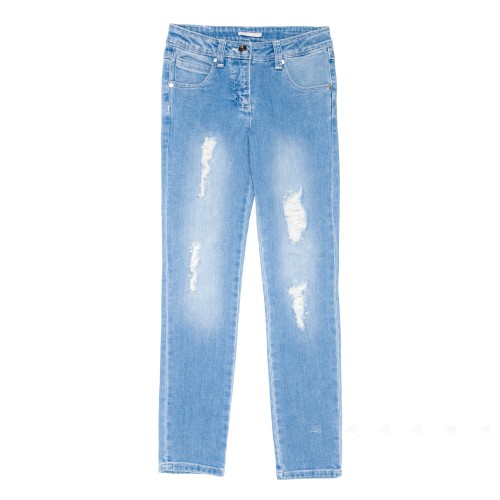 Girls Blue Denim Jeans with Pearls Appliqués