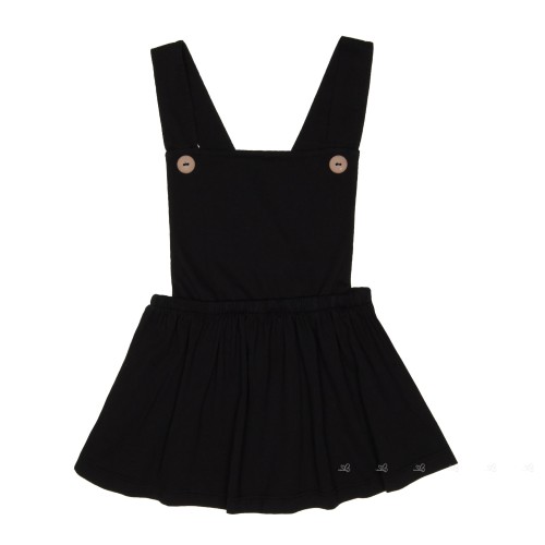 Girls Black Cotton Jersey Dungaree Dress