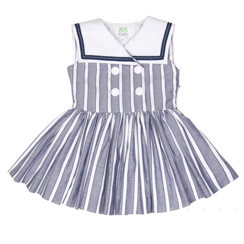 Girls Navy Blue & White Flared Sailor Dress