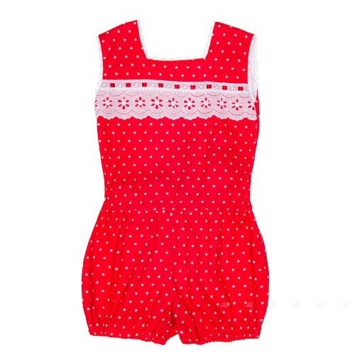 Girls Red & White Star Print Cotton Playsuit