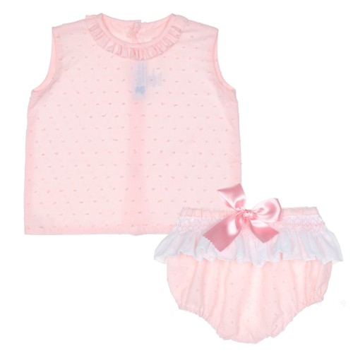 Girls Pink Polka Dot Blouse & Smocked Shorts Set