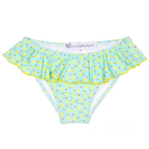 Girls Aqua Green & Yellow Moon Print Bikini Bottoms 