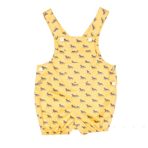 Baby Yellow & Gray Horse Print Dungaree Shortie