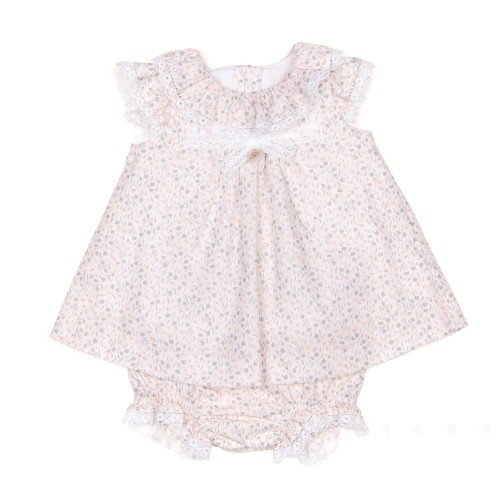 Baby Peach & Gray Floral 2 Piece Dress Set