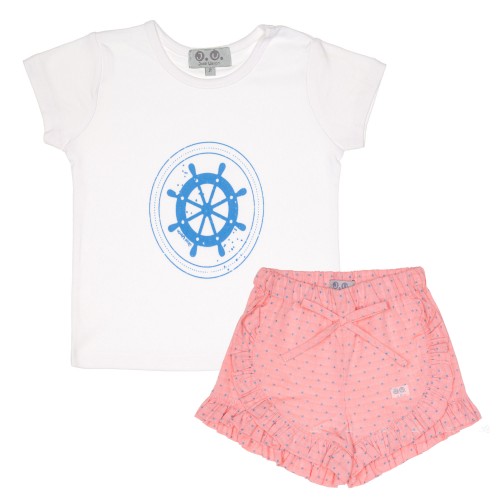 White Rudder T-Shirt & Pink Shorts Set