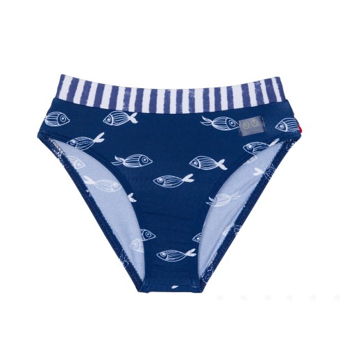 Girls Navy Blue & White Fish Print Bikini Bottoms