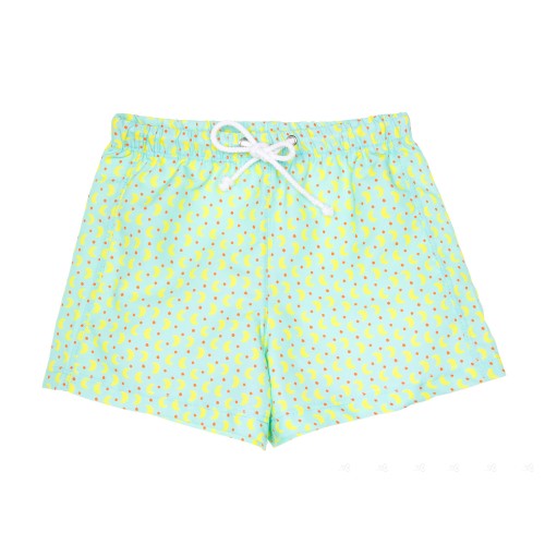 Boys Aqua Green & Yellow Moon Print Swim Shorts