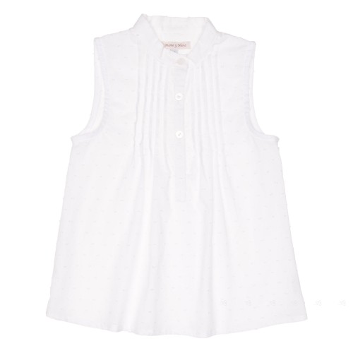 Girls White Cotton Polka Dot Shirt 