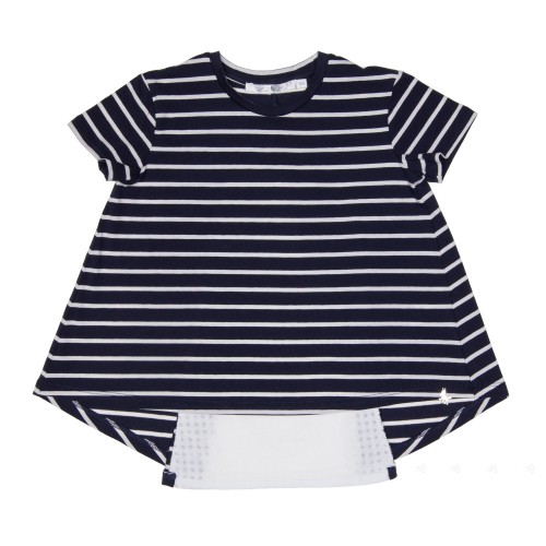 Girls Navy Blue & White Cutaway-Hem T-Shirt