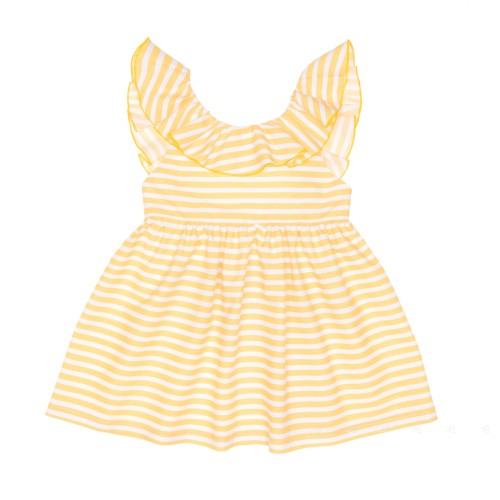 Yellow & White Striped Blouse With Navy Maxi Bow