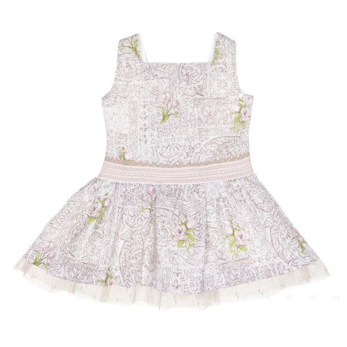 Girls Colourful Floral Print Dress With Tulle 