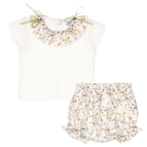 Baby Ivory & Colourful Floral Print 2 Piece Knickers Set 